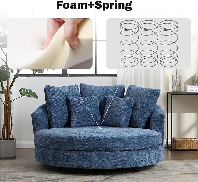 Chifee &amp Vingol 59.8 W Oversized Accent Barrel Chair Large Round Chair with WheelsBlue
