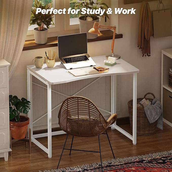 Huuger Folding Desk for Small Spaces 31.5 Inch Foldable Computer Table for Home Office Study Bedroom Dorm Space Saving Small Writing Work Office Computer Desk Easy to Fold White