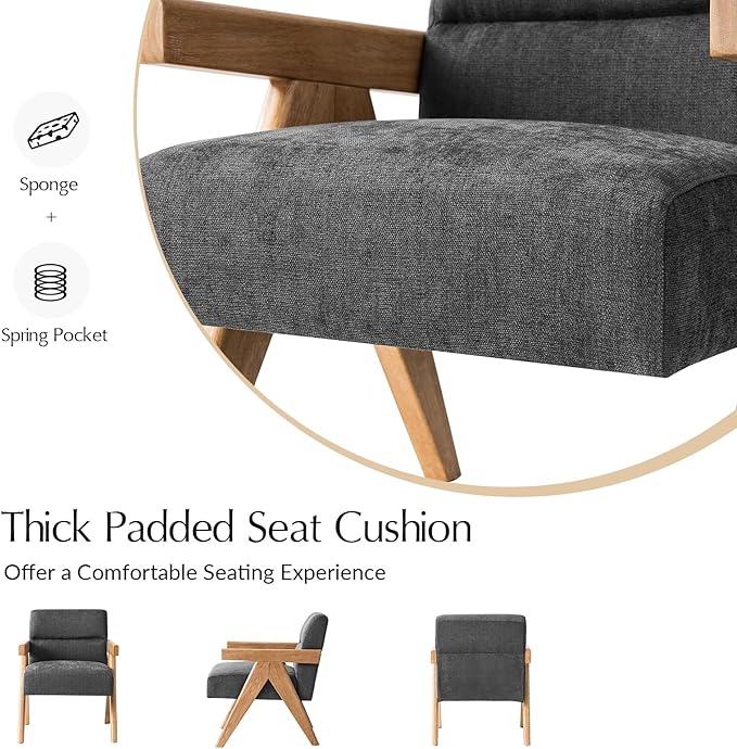 HULALA HOME Modern Accent Chair Upholstered Arm Chair with Solid Wood Frame Comfortable Padded Seat and Back for Living Room Bedroom Set of 2 Charcoal