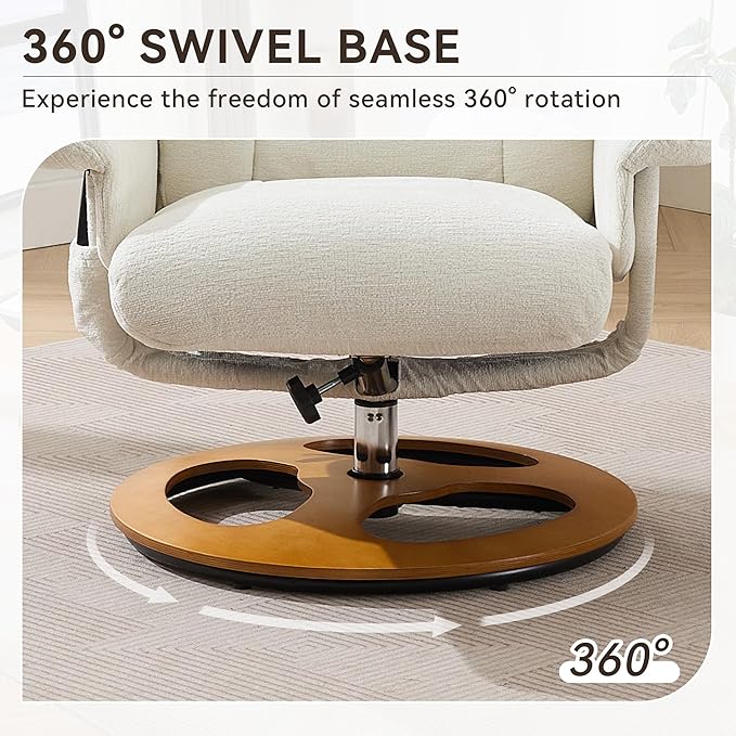 360°Swivel Lounge Chair with OttomanElegant Chenille Massage Chair with 5 Point Vibration MassageDurable Structure Chaise Lounge with Adjustable Backrest for Living RoomOfficeStudyWhite