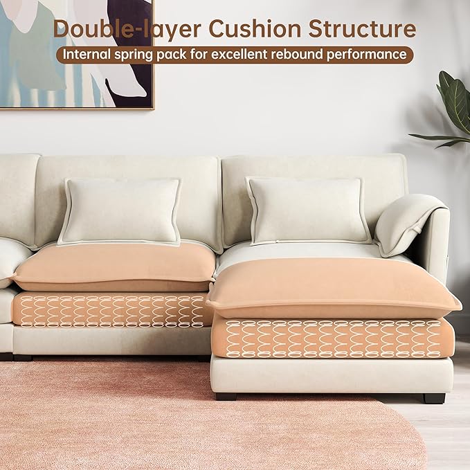 Modular Sectional Sofa 40.4'' Single Seat Couch Chenille Sofa with 2 Pillows and 2 Armrest Pillows for Apartments Living Room and Commercial Space Beige