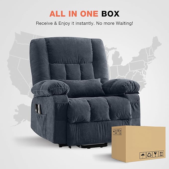 Power Lift Recliner Chair for Elderly with Vibration Massage and Lumbar Heating Electric Lift Recliner Single Sofa with Side Pocket and USB Charge Port for Living Room