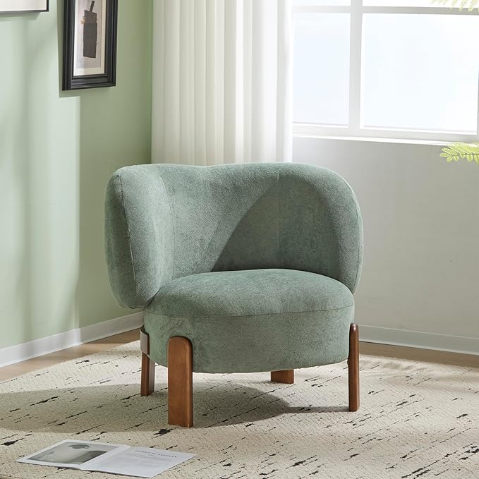 Christopher Knight Home Lily Solid Wood Wingback Accent Chair Fabric Upholstered Club Chair Curved Backrest Single Sofa Comfy Reading Lounge Chair for Living Room Soft Cushion Seating Green