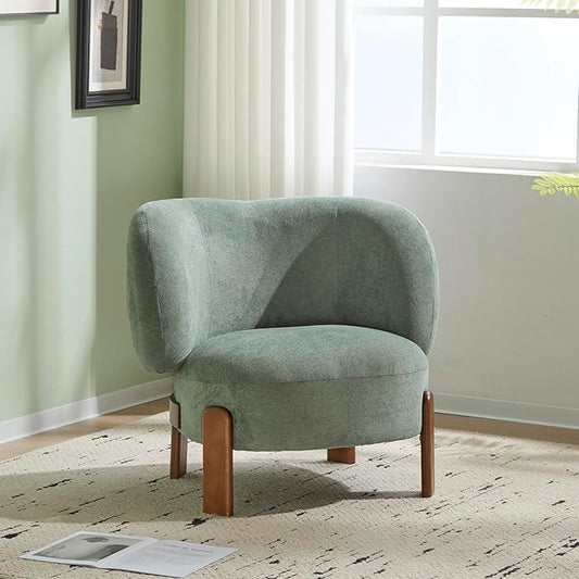 Christopher Knight Home Lily Solid Wood Wingback Accent Chair Fabric Upholstered Club Chair Curved Backrest Single Sofa Comfy Reading Lounge Chair for Living Room Soft Cushion Seating Green