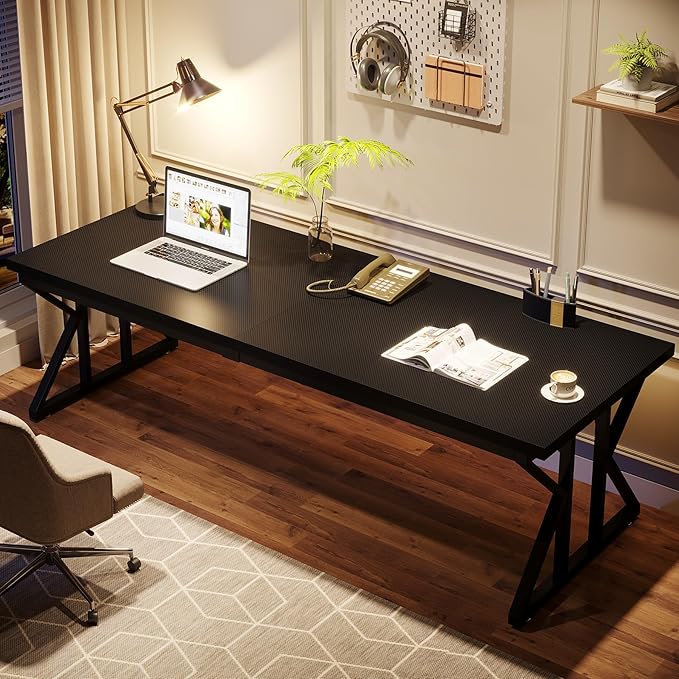 Tribesigns 78.7 Inches Long Computer Desk Two Person Desk Large Executive Office Desk Double Desk Study Writing Table for Home Office (Black)