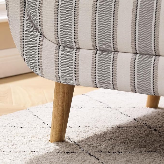 VANOMi Mid-Century Accent Chair with Stripe Pattern Modern Linen Fabric Armchair with Wood Legs Club Chair for Living Room Comfy Upholstered Side Chairs for Bedroom Reading Small Place (Grey)