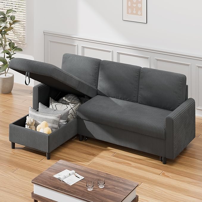 Sofa Bed Couch Sectiona Sofa 4-in-1 Multifunctional Pull-Out Couch Sleeper Sofa Couch with Storage Chaise Pullout Sectional Couches for Living Room/Office/ApartmentDark Gray