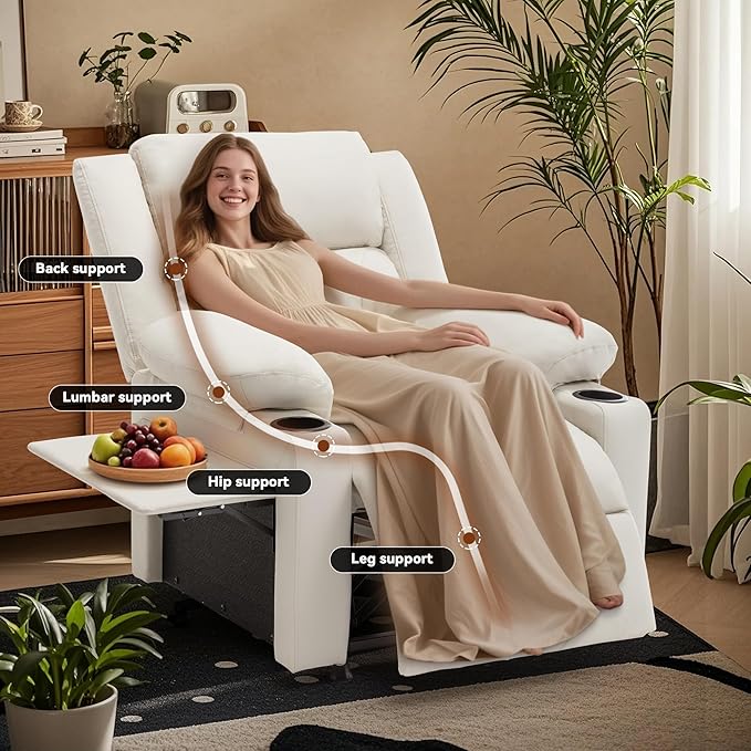 Aklaus Recliner Chair with Foldable Side Table Massage and Heat Reclining Chair Home Theater Seating Reclining Sofa with Side Pockets Cup Holders for Living Room BedroomIvy