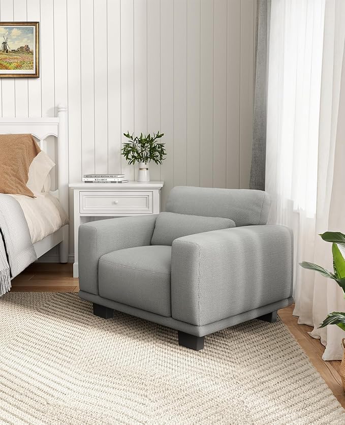 Marsail 40 Inch Single Sofa 1-Seater Modern Comfy Couch with Deep Seats Upholstered Linen Couches for Living Room Bedroom OfficeApartment Grey