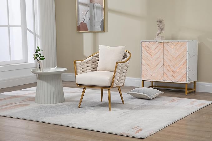 Velvet Accent Chair Modern Upholstered Armchair Tufted Chair with Metal Frame Single Leisure Chairs for Living Room Bedroom Office Balcony