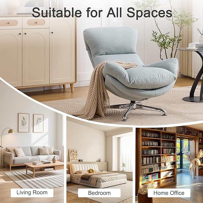 360° Swivel Oversized Accent Chairs Set of 2 Fabric Upholstered High Back &amp Thick Cushion Ergonomic Comfy Reading Lounge Sleeper Chair with Sturdy Metal Base for Living Room Bedroom Blue