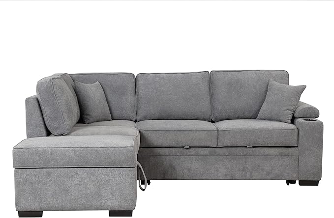 Flieks 87.4 Sleeper Sofa Bed2 in 1 Pull Out Sofa Bed L Shape Couch with Storage Ottoman for Living RoomBedroom Couch and Small ApartmentGray