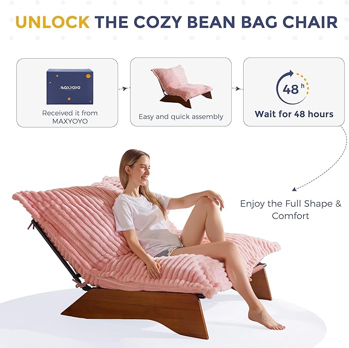 MAXYOYO Adjustable Living Room Chair 3-Position Bean Bag Chair with Removable Cover Upholstered Accent Chair with Frame Soft Reclining Lounge for Bedroom Apartment Office Pink