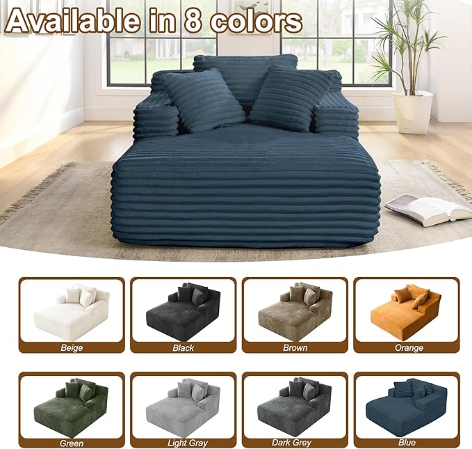 Avenix Boneless Oversized Chaise Lounge Chairs Indoor 66 Boneless Oversized Chaise Lounges Indoor Boneless Oversized Reading Chairs Cloud Sleeper Sofa Couch Bed with 3 Pillows for Living RoomBlue