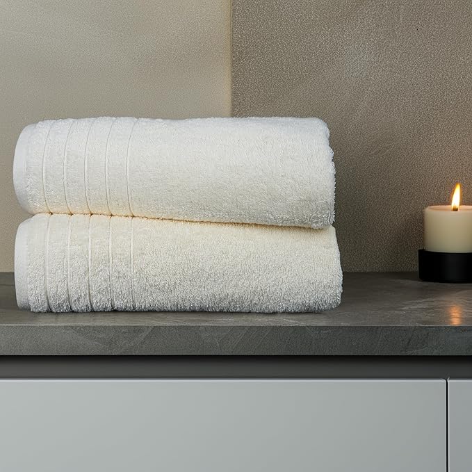 Tens Towels Pack of 2 Extra Large Bath Sheets 35 x 70 Inches 100% Cotton Larger &amp Lighter Weight Quicker to Dry Super Soft &amp Absorbent Oversized Bath Towels Cream