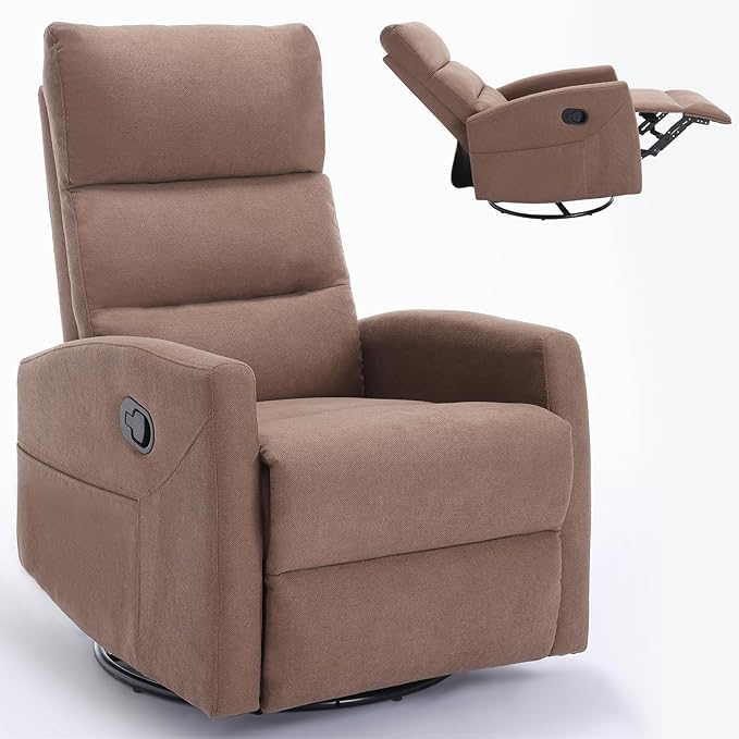 Swivel Rocker Recliner Chair for Adults Rocking Recliner Chair Rocker Nursery Glider ChairRocker Recliners for Small Spaces Manual Recliner Single Sofa for Living Room NurseryRV(Brown)