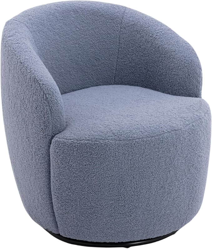 Swivel Barrel Accent Chair 360° Swivel Chair with Black Powder Coating Metal Ring Small Leisure Chair Single Sofa Chair for Living Room Hotel Bedroom Office Coffee Shop (Light-Blue + Wool)