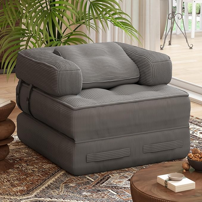 Folding Sofa Bed - Adults Convertible Sleeper Chair for Living Room Bedroom Grey