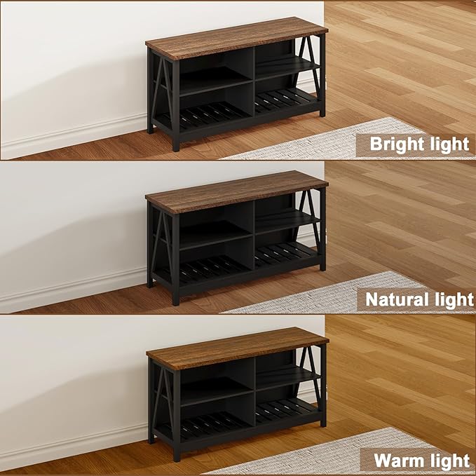 ChooChoo Farmhouse TV Stand for TVs up to 55 Inch Modern Entertainment Center with 4 Open Shelves &amp Built-in Cable Holes Media TV Console for Living Room Bedroom Black