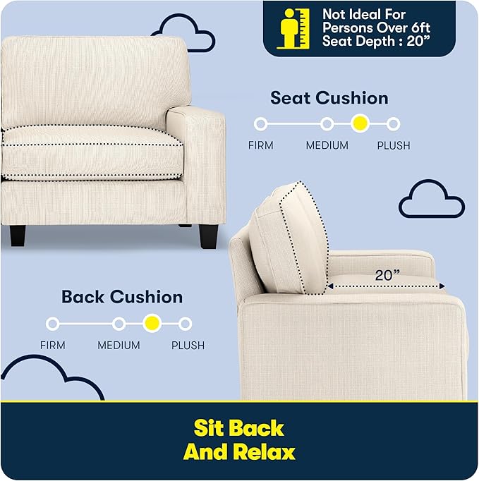 Serta Palisades 73 Track Arm Sofa Easy Care Polyester Soft Pillow Back Pocket Coil Seat Cushions Removable Covers Loveseat or Couch for Small Spaces Living Rooms or Bedrooms Buckwheat Beige