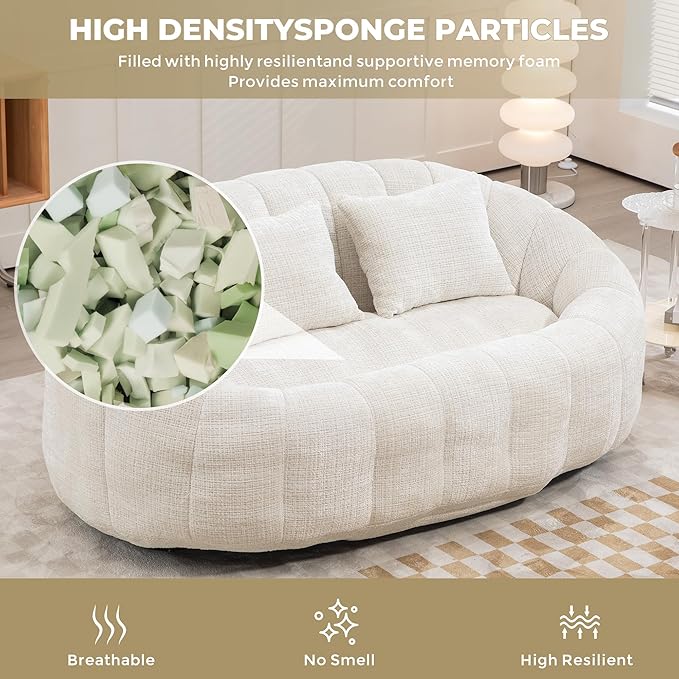 GDFStudio Colomt Lounge Chair Upholstered Lazy Sofa Chair 2 Seater Couch Comfort Chenille Loveseat Ready to Use Bean Bag Chair Soft Seating Lounge Reading Sofa for Living Room Bedroom Organge