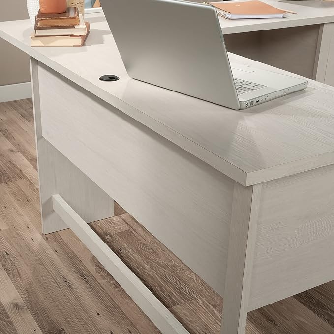 Sauder Summit Station L-Shaped Corner Home Office Desk with Drawer and Open Storage Shelf in Glacier Oak