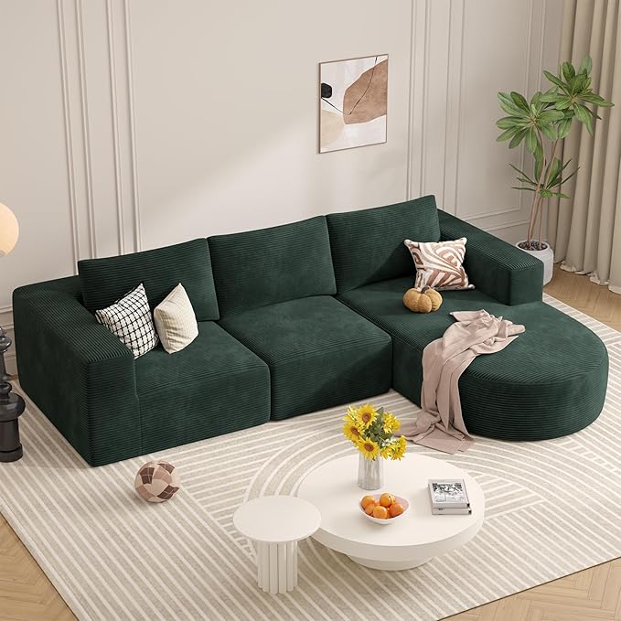 L-Shaped Boneless Couch104 Couches for Living Room with Curved ChaiseModular Sectional Sofa with Deep SeatModern Cozy Cloud Compression SofasNo Assembly Required(Green) 1PCS