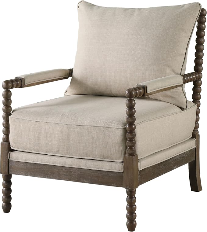 Coaster Home Furnishings - Blanchett - Upholstered Bobbin Accent Chair with Beaded Design Wood Frame and Padded Arms - Living Room - Beige and Natural - 905362