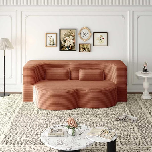 Modern 2-in-1 Convertible Sofa Bed 78 Full Size Corduroy Floor Sofa with 2 Pillows Folding Mattress Sleeper for Living Room &amp Guest Room No Assembly Required