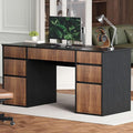 4 EVER WINNER Black Desk with Drawers 58 Executive Office Desk with 7 Drawers and Hidden Handle Computer Desk with File Cabinets for Living Room Study Table for Bedroom Black