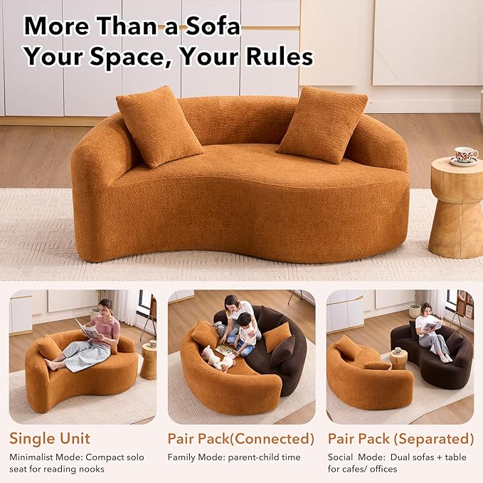 67 Modular Sectional Loveseat Sofa Chenille Upholstered Cloud Couch with S-Shaped Cushion Boneless Couch Sleeper Deep Seat Sofa with Throw Pillows for Living Room (Orange) | Chenille Comfortable