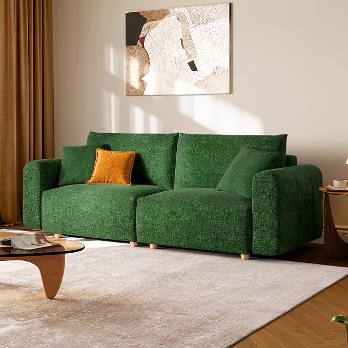 LINSY HOME Cloud Couch Sectional Modular Sofa Sectionals for Living Room Bedroom 91 2 Seater Love Seat Couch with Ottoman Deep Seat Cozy Couch Luxury Chenille Sofas Green