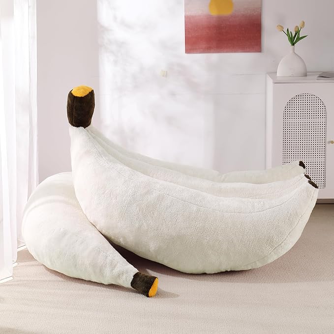 Banana Bean Bag Chair with Ottoman Floor Sofa Bed with Footrest Comfy Convertible Lounger for Adults Plush Couch for Bedroom Living Room or Dorm L-Cream