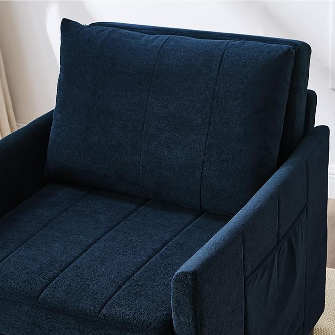 Ball &amp Cast Convertible Pull-Out Sleeper Sofa BedChenille Upholstered Pull Out Couch Chair3 in 1 Single Sofa Chair W/Storage Basket and Side PocketRecliner Chaise Lounge for Living RoomBlue31