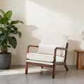 Simple Deluxe Mid-Century Modern Wood Accent Chair &amp Cozy Reading Chair Upholstered Living Room Chair with Waist Cushion Solid Wood Chair with Pillow for Bedroom Beige