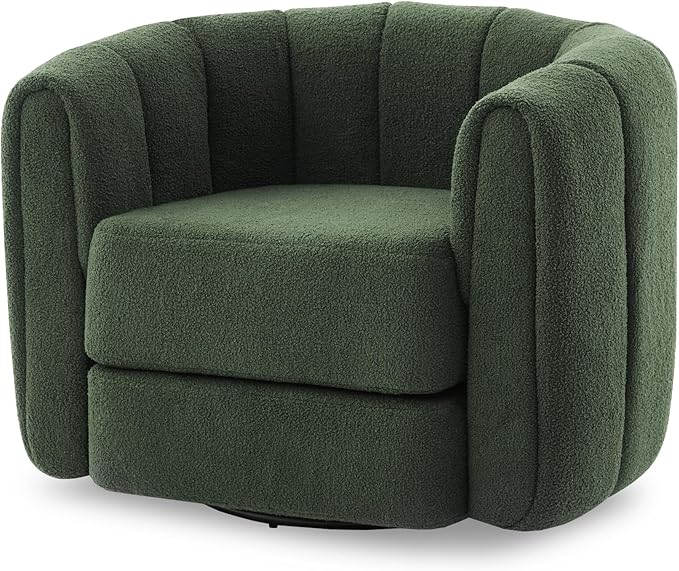 cinkehome Teddy Swivel Accent Chair Barrel Armchair 360° Modern Round Arm Chair with Thickened Cushion Swivel Club Chair for Living Room Bedroom Green