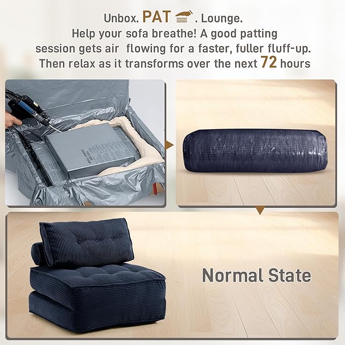 Folding Sofa Bed Convertible Sleeper Chair 33 with Pillow Futon Boneless Couch with Back Support Small Couch for Living Room(Blue Single)