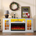 Rolanstar Fireplace TV Stand with Led and Power Outlets White Entertainment Center with 26 Electric Fireplace for 45/50/55/60/65 inch TVs Modern TV Console with Storage Cabinet for Living Room