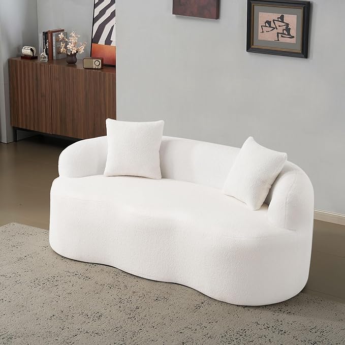 KEIKI 66.93 Cloud Sofa Curved Loveseat Couch with Round Armrest Compression Seat for Living Room Guest Bedroom No Assembly Required White