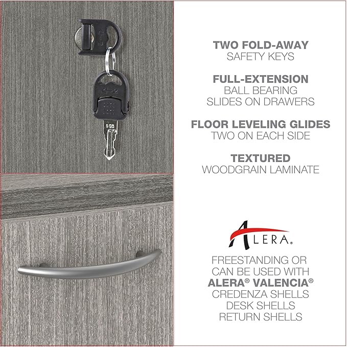 Alera Alera Valencia Series Full Pedestal File Left or Right 2 Legal/Letter-Size File Drawers Gray 15.63 x 20.5 x 28.5