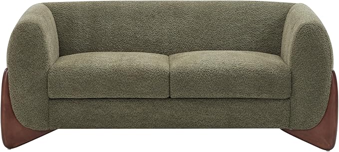 Merax 63 Inch Modern Boucle Upholstered 2-Seater Sofa Chenille Fabric Loveseat with Solid Wood Legs Low Profile Small Couch for Living Room Olive Green
