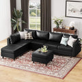 ABCASA 118.5 Faux Leather Modular Sectional Sofa L Shaped Couch Set for Living Room 7-Seater Comfy Cloud Couches with Storage Seat Black