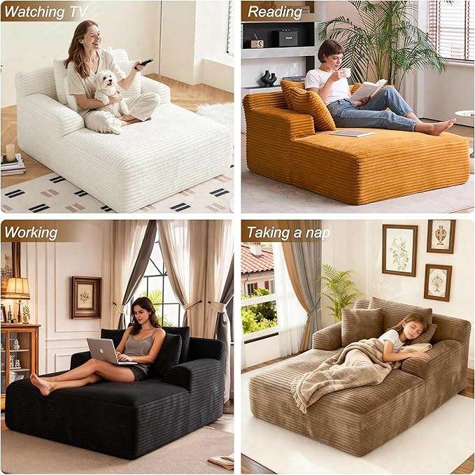 Avenix 66 Boneless Oversized Chaise Lounge Chairs Indoor Boneless Oversized Chaise Lounges Indoor Boneless Oversized Reading Chairs Cloud Sleeper Sofa Couch Bed with 3 Pillows for Living RoomOrange