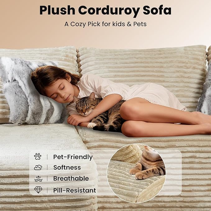 Bashaw 108 Cloud Sectional Couch Sofa with L-Shape Chaise Modern Modular Sofa Couch Upholstered Couches for Living Room Bedroom No Assembly Required (Beige Right Facing Chaise)