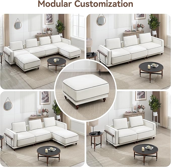 35'' Square Ottoman for Modular Sectional Sofa Upholstered Moveable Ottomans Footrest for Living Room Bedroom Chenille White