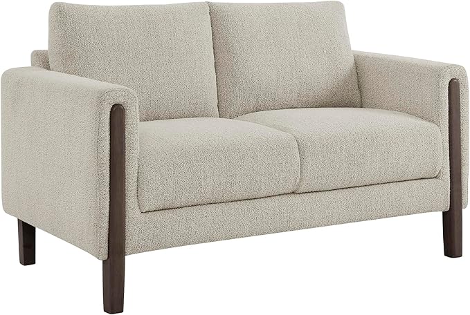 Modway Hawken 54 Inch Boucle Loveseat in Parchment Espresso with Wood Legs – Mid-Century Modern Small Space 2-Seater Sofa for Living Room Bedroom or Office Lounge