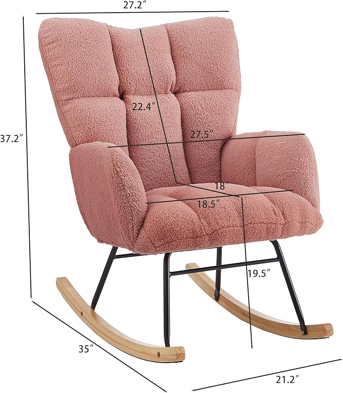 Setawix Upholstered Rocking Chair with Arms for NurseryTufted Rocker Glider ChairsTeddy Fabric Rocking ArmchairMid Century Modern Accent Chairs for Living RoomBedroom (Teddy Pink 27.2)