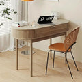 Writing Desk with Drawer 39 Small Computer Desk with Fluted Design Oval Wood Study Table for Small Space Modern Home Office Desk Makeup Vanity Table for Bedroom Brown