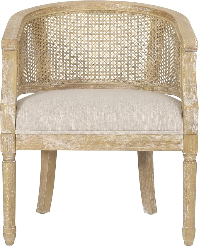 Merax French Country Accent Chair with Curved Back Farmhouse Rubber Wood Armchair for Living Home/Dining Room/Balcony/Patio Beige