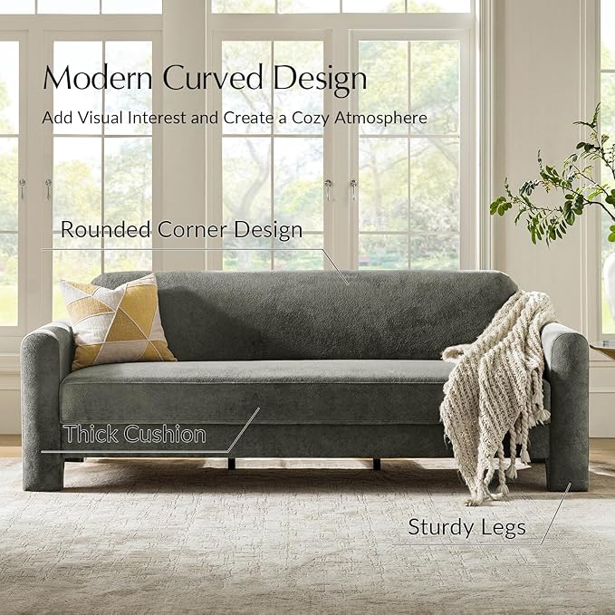 HULALA HOME 84 Modern Curved Sofa Comfy Chenille Couch with Wrapped Armrests 3 Seater Sofa for Living Room Easy to Assemble Grey